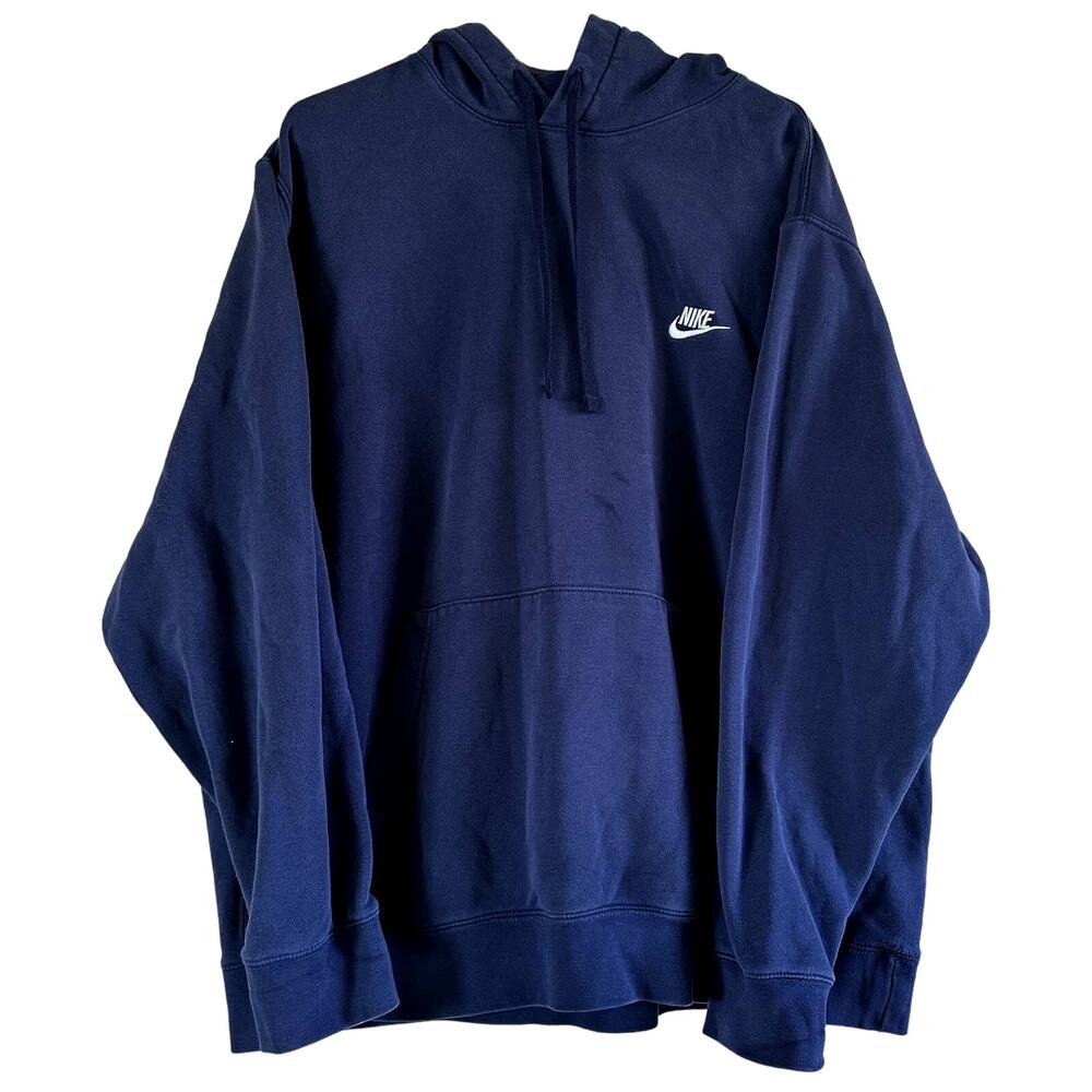 Nike NSW Club Fleece Hoodie Pullover Embroidered Adjustable Midnight Navy XXL - Picture 2 of 7